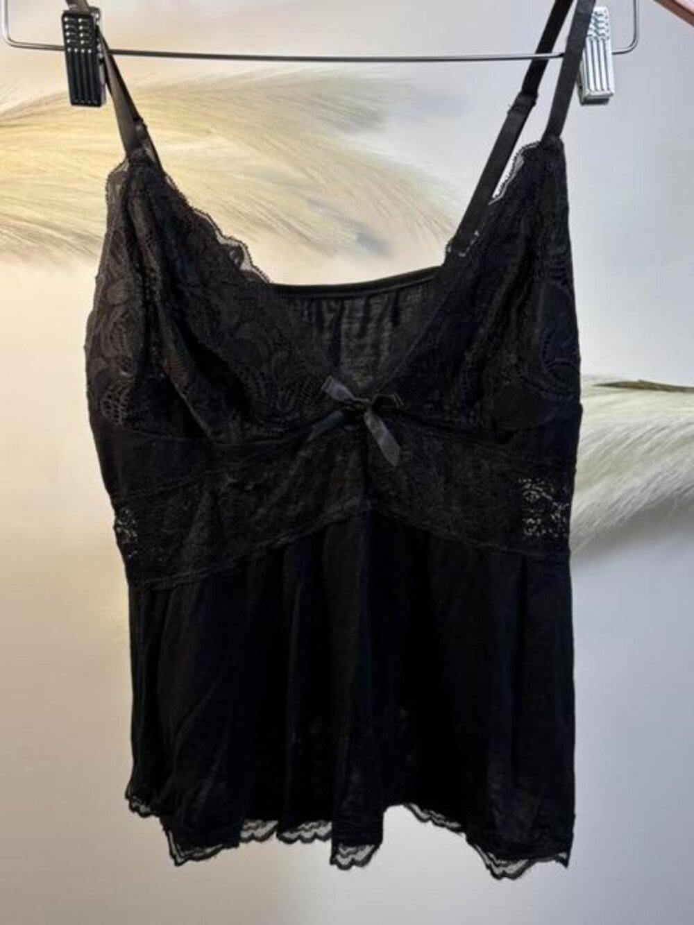 (#10) Black lace cami top with bow detail